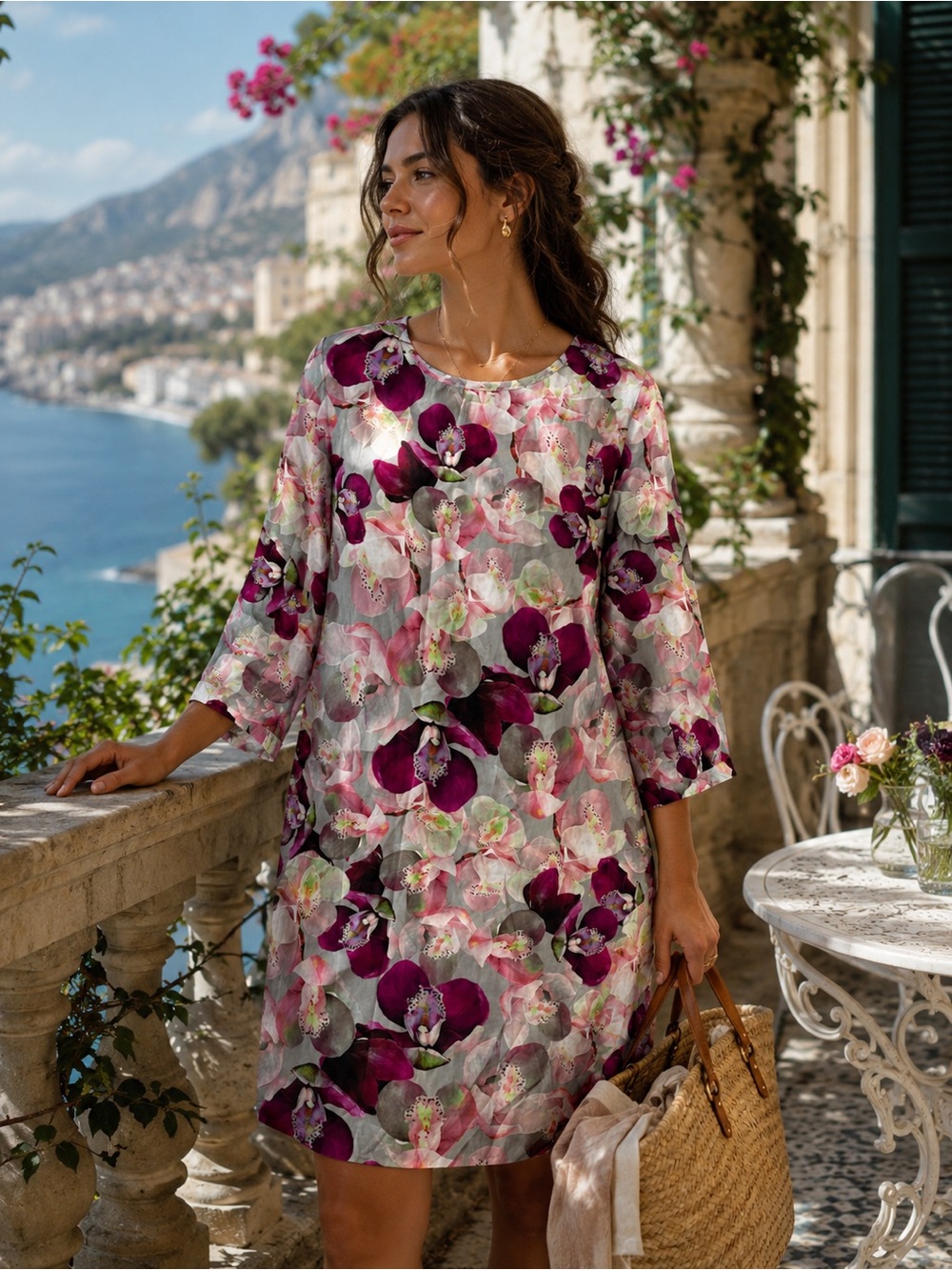 Orchid Cotton Floral Midi Shift Dress Size S – Romantic Resort Vacation